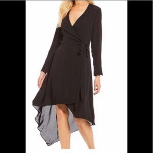 H by Halston Women's Plunge Neck Asymmetrical Black Wrap Dress SZ:Large NWT